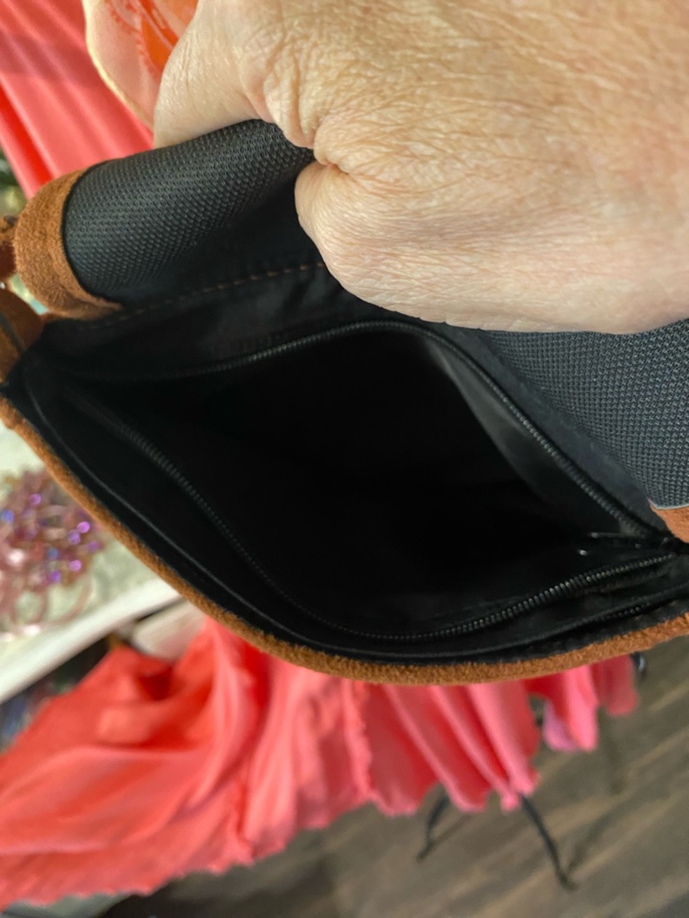 Hand-Embroidered Floral Crossbody Bag in Pink & Orange - Picture 5 of 10